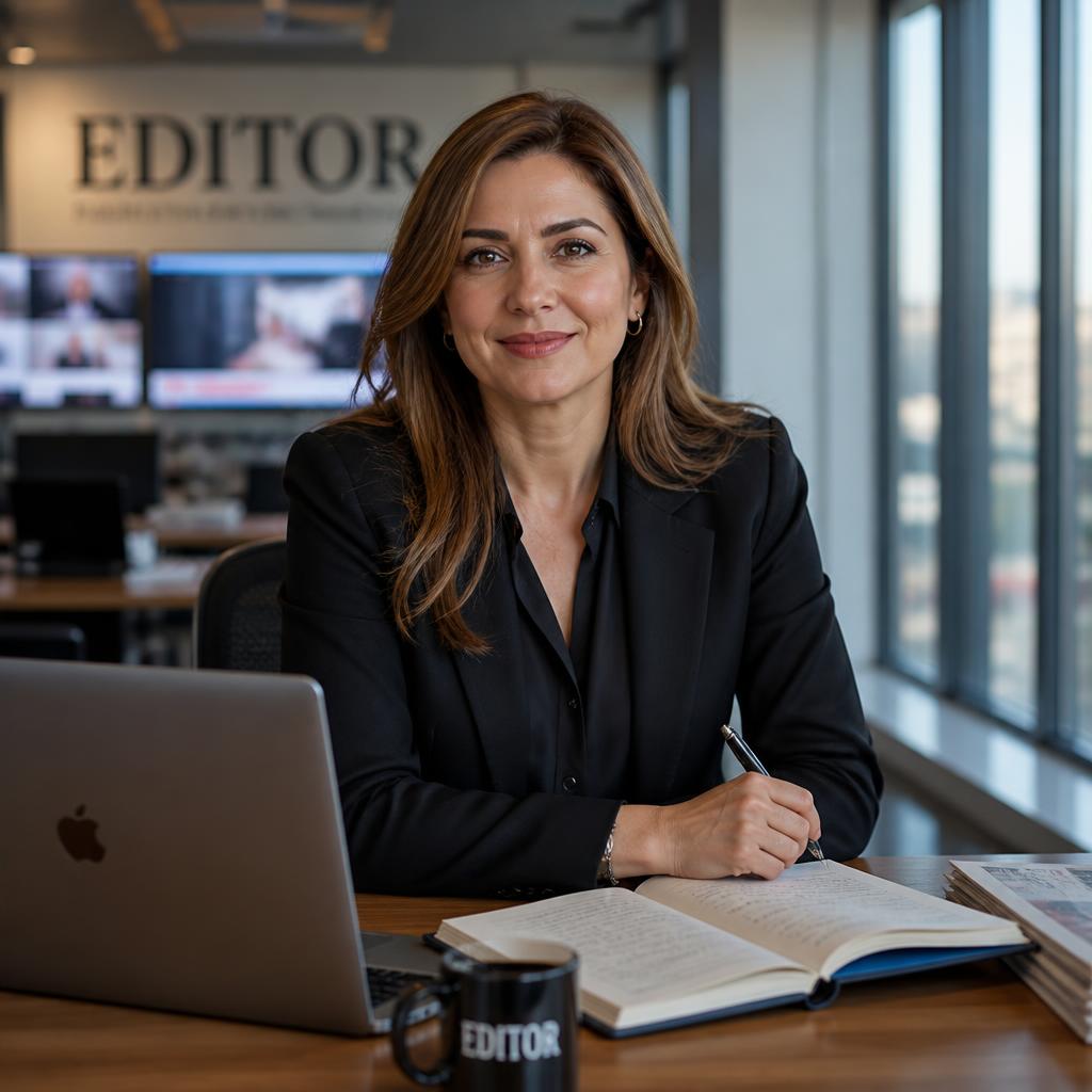 Öğültürk Ekinci Medya yayın ofisinde modern Türk editör