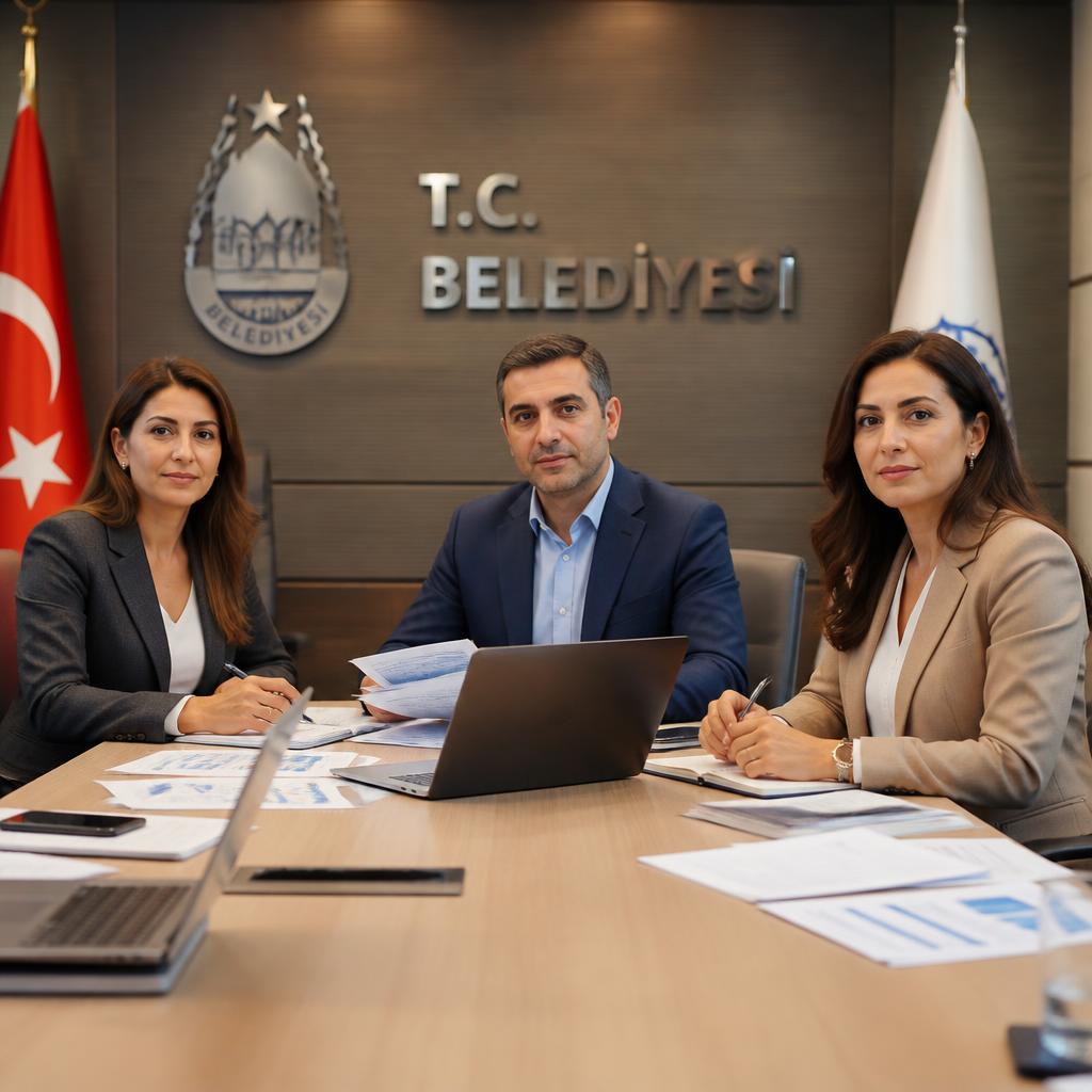 Belediye danışma odasında güvenli başvuru dosyalarını inceleyen Türk uzmanlar